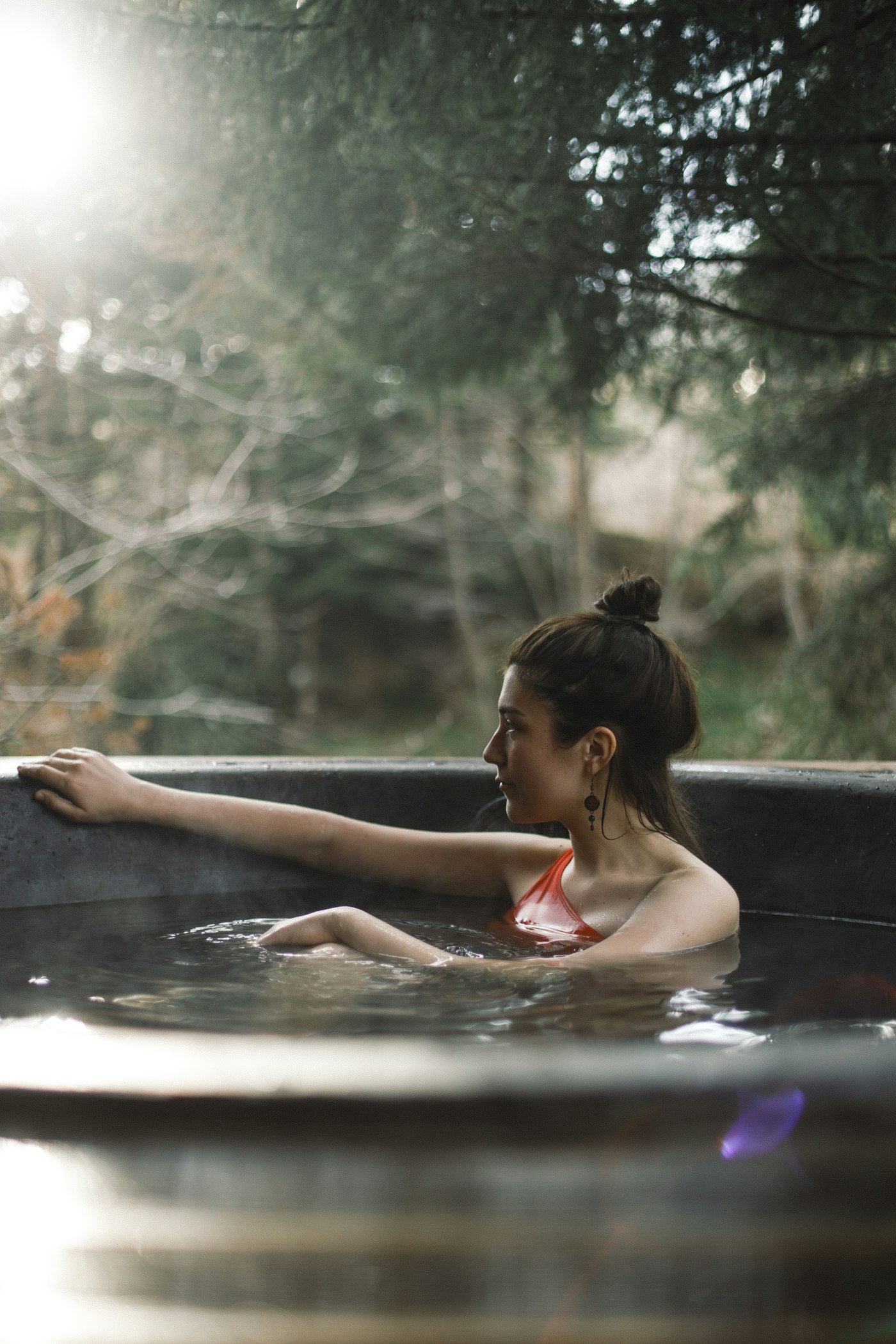 Hot tub at dusk in San Diego backyard